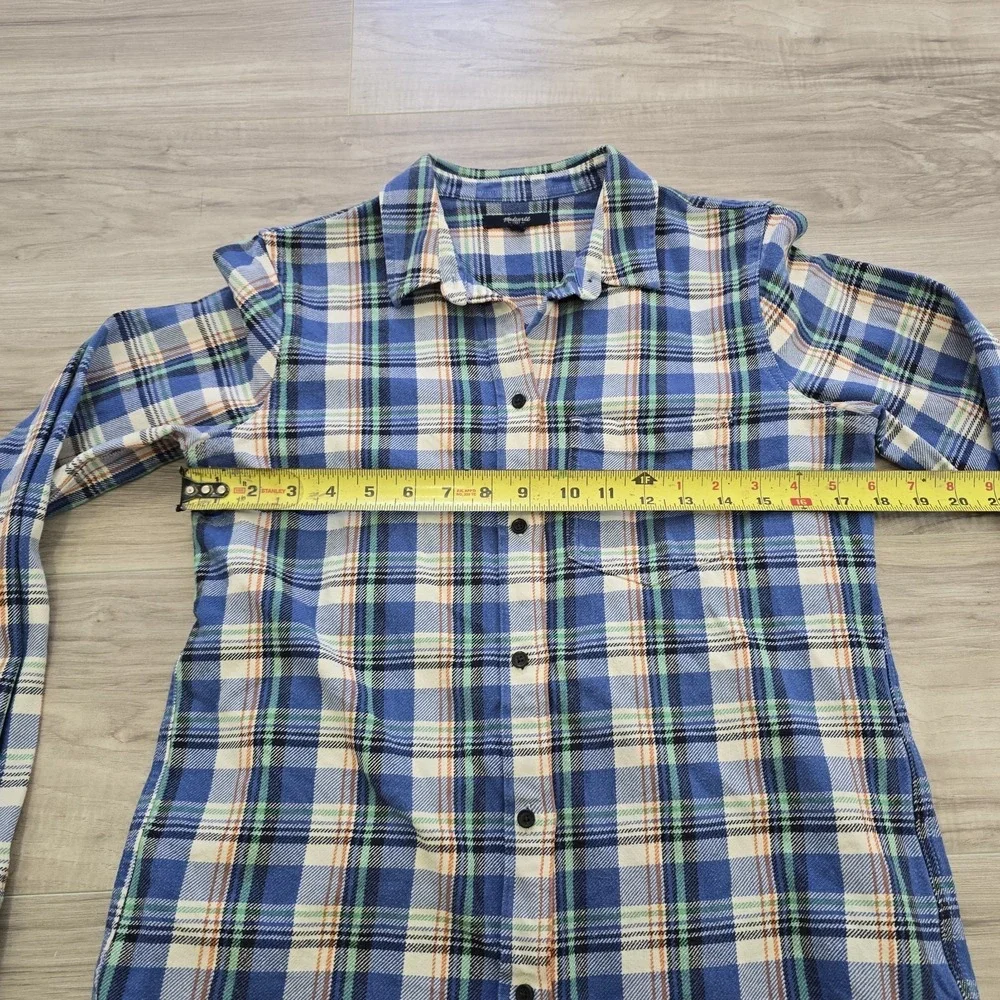 Madewell Top Womens Medium Flannel Plaid Button Front Long Sleeve Blue - Picture 6 of 8